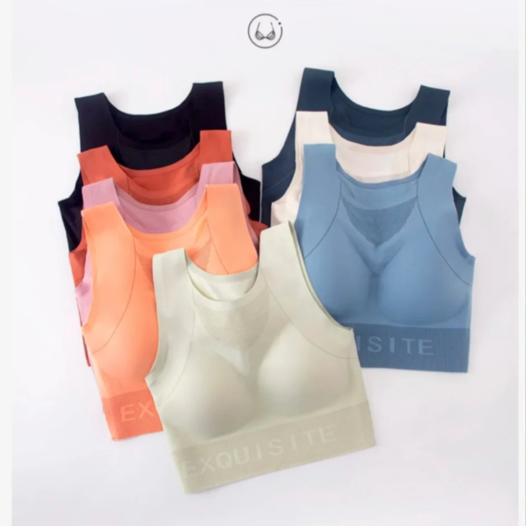 无尺码高弹瑜伽文胸无痕贴合运动内衣网纱透气健身背心女 1185