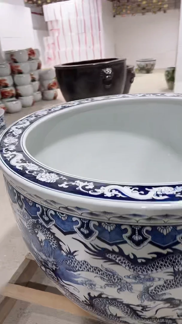 瓷片玉*阁一米直径青花手绘龙缸