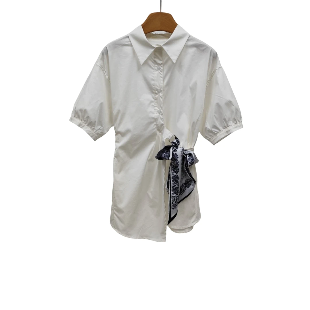 YITONG/倚桐2025夏季时尚气质设计感系带丝巾衬衫（C5418733）