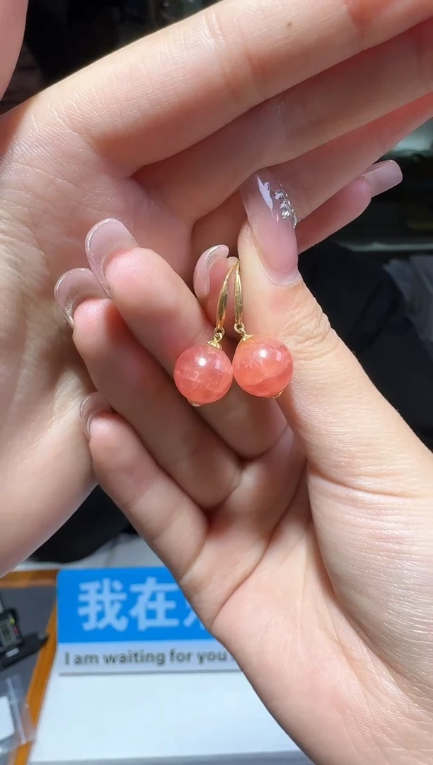 【闪购商品】菱锰矿（红纹石）耳坠18K金镶嵌多样性发一件 194
