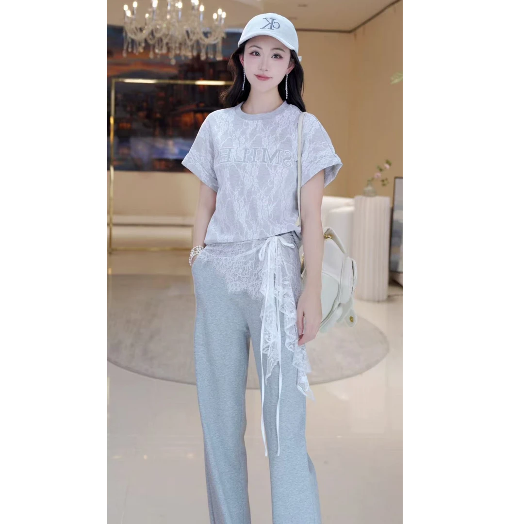 运动风休闲蕾丝短袖套装814308+814252