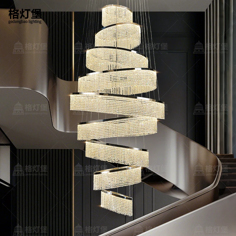 高档奢华复式楼大吊灯大厅水晶灯2025新款高级感别墅挑空大堂灯具