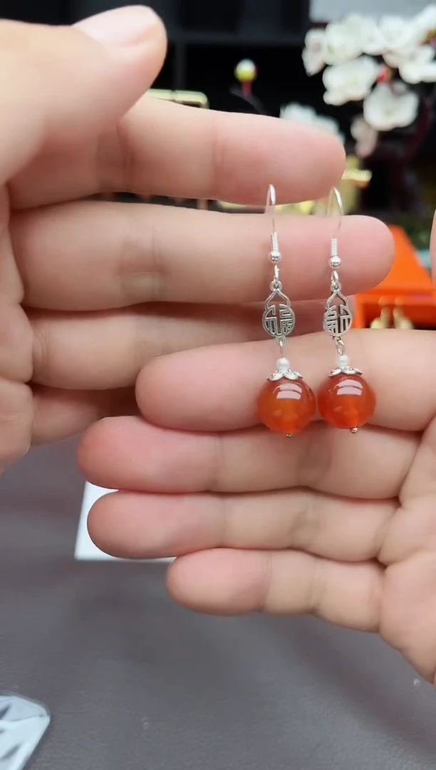 玛瑙/玉髓耳饰银S925镶嵌230000