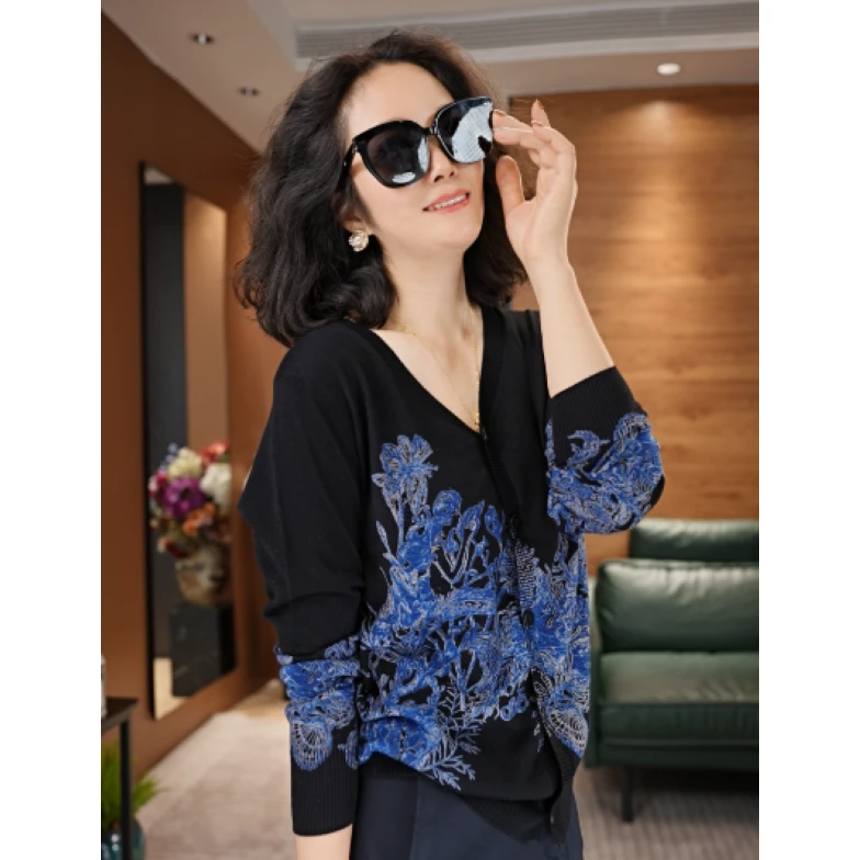 JIUER民族风毛针织衫针织开衫宽松织花中国风长袖2501