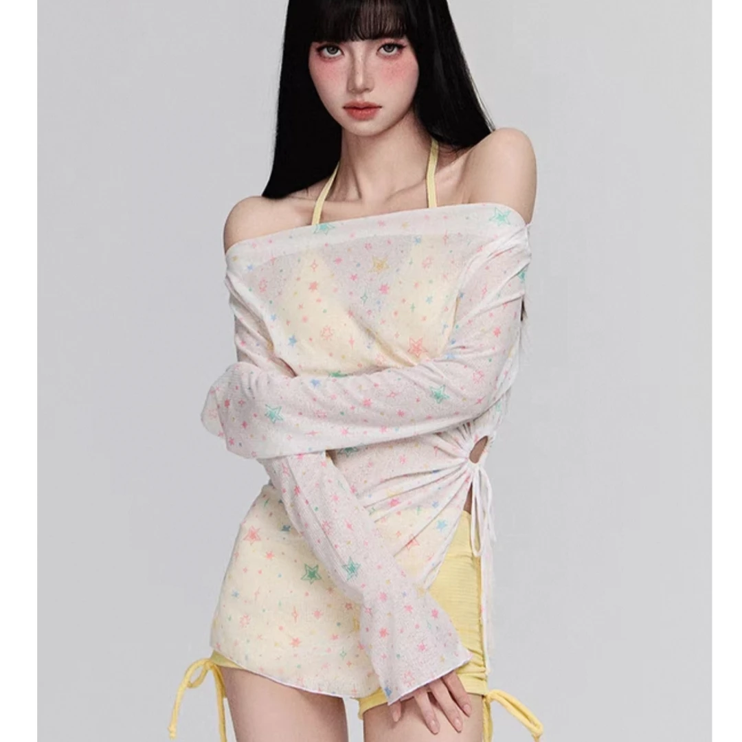 泳衣女高级感25新款长袖温泉度假分体泳衣三件套分体小胸纯欲泳装