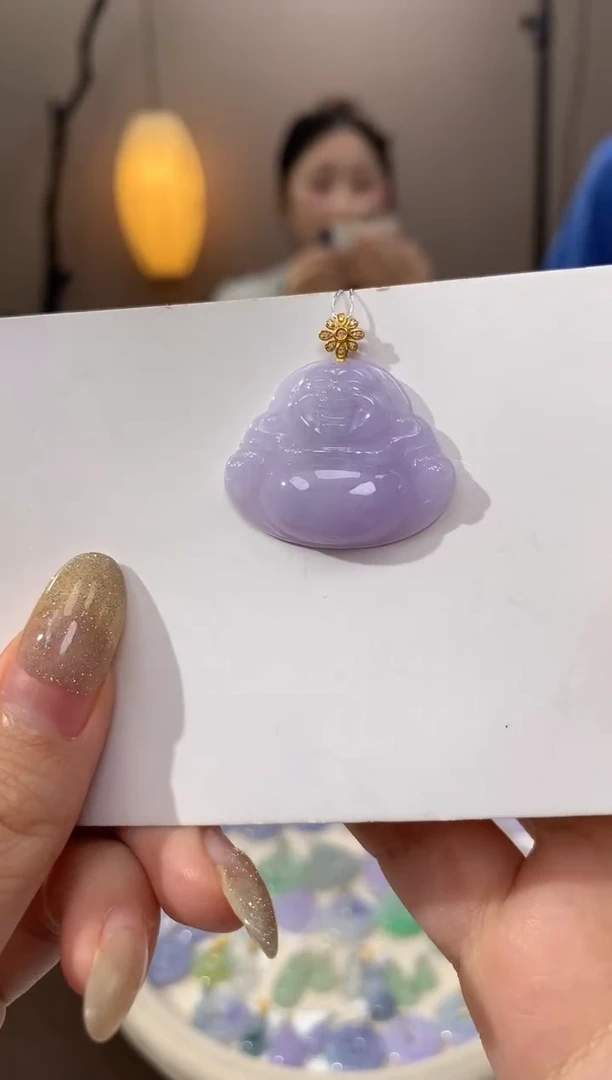 翡翠18K金镶嵌颈饰天然缅甸a货翡翠