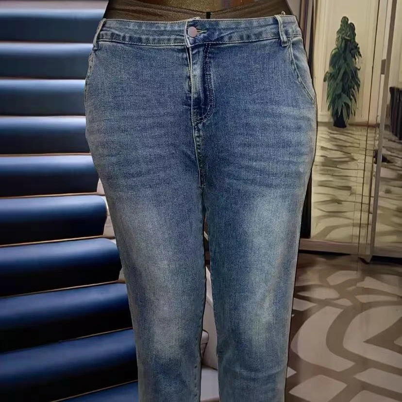 2025网红爆款时尚修身蓝色牛仔长裤休闲百搭女士水洗弹力显瘦