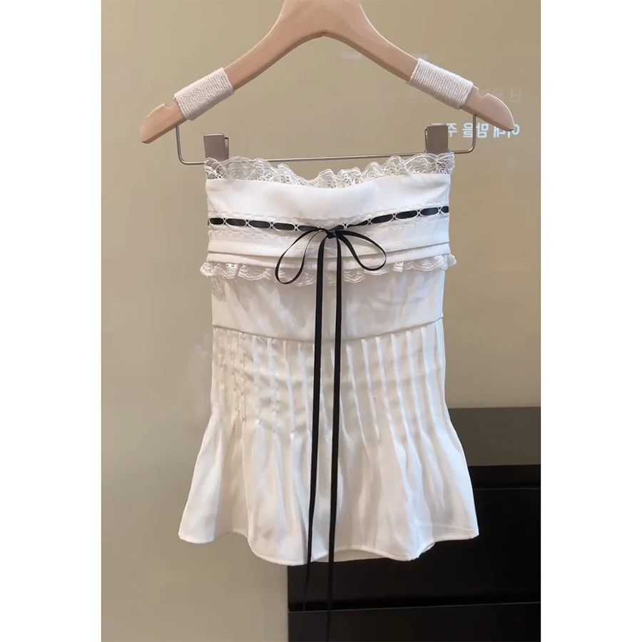 纯欲蕾丝拼接蝴蝶结抹胸吊带背心女夏季小众甜美减龄内搭外穿上衣