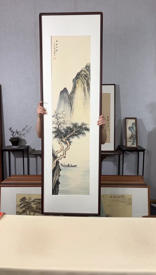 国画手绘*扁舟吟兴*52*172cm带框发货