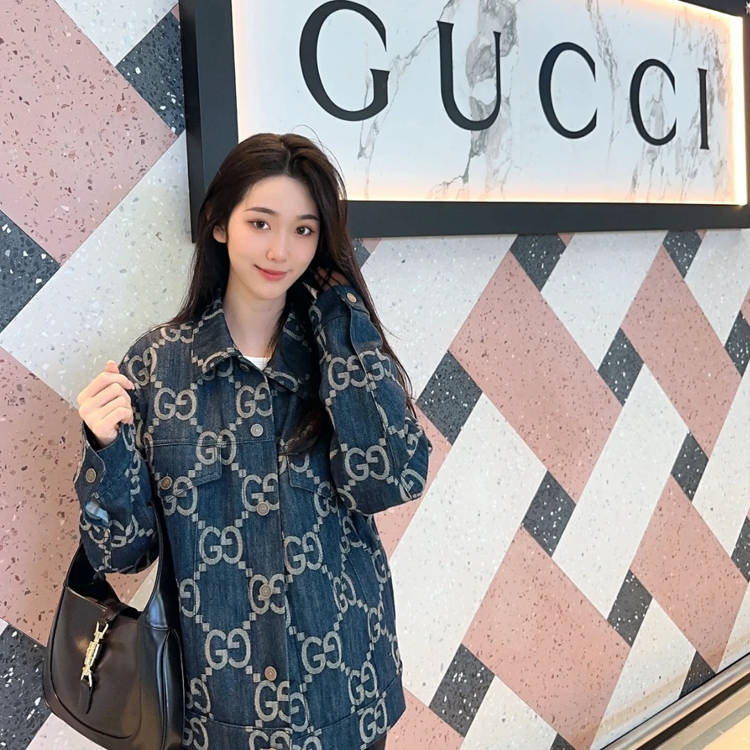 未使用 GUCCI/古驰 Gucci 老花满印牛仔外套 蓝色36