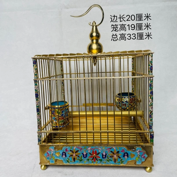 黄铜鸟笼边长20厘米手工艺品观赏笼