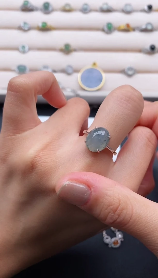 银S925镶嵌戒指翡翠6666666+9