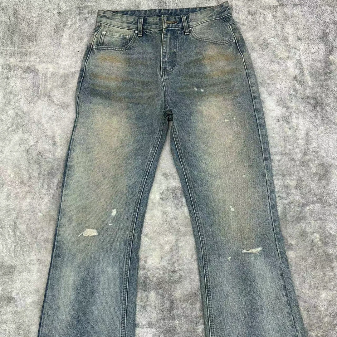 GTRE 做旧泥染破洞宽松百搭牛仔裤