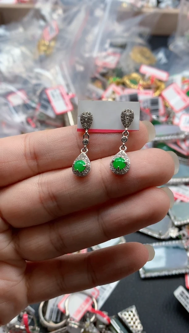 银S925镶嵌戒指翡翠天然A货缅甸翡翠