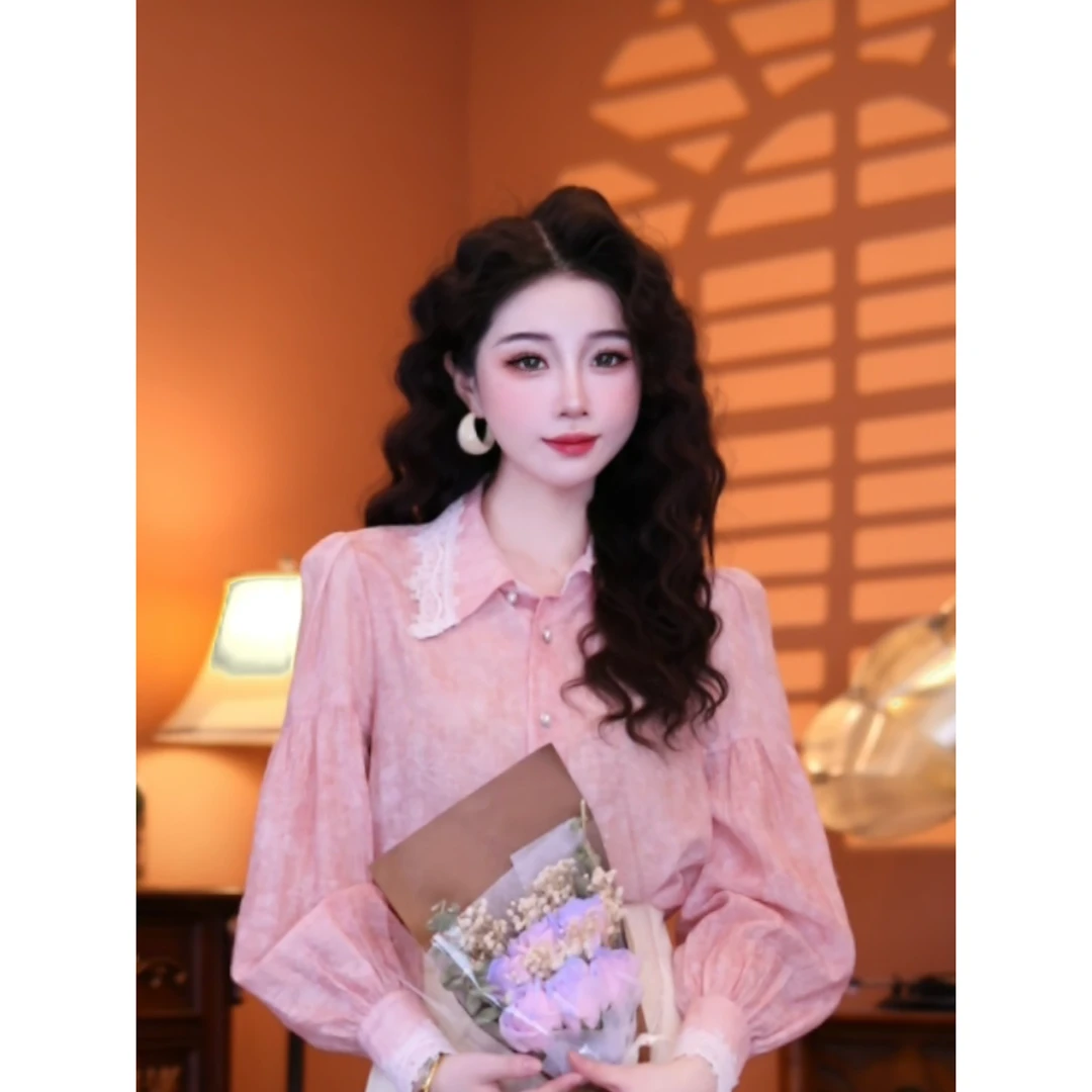 蒋肉肉【粉雾香氛】港味复古时尚气质薄款显瘦设计上衣01608