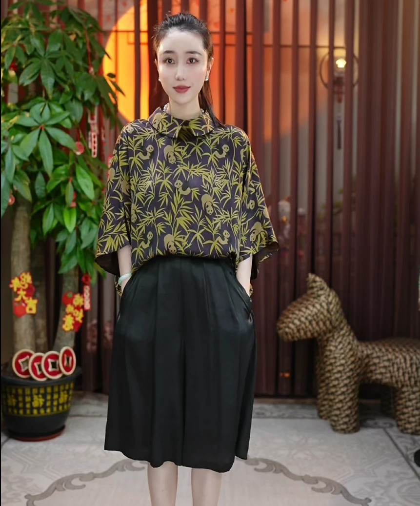 【金禧禧服饰】熊猫宝贝香云纱短袖J23122-8