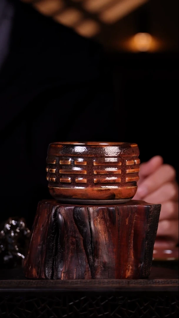 其他钧瓷钧窑瓷器无匣钵裸烧柴烧炭烧纯手工手刻八卦杯91*59mm