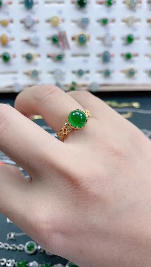 银S925镶嵌戒指翡翠天然翡翠