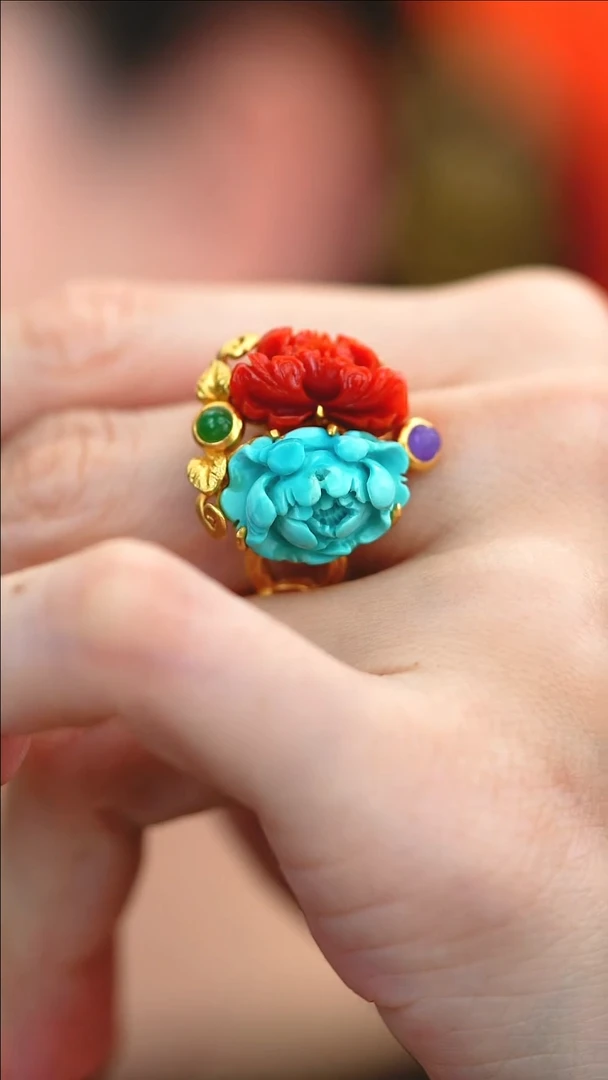 银S925镶嵌绿松石戒指新款