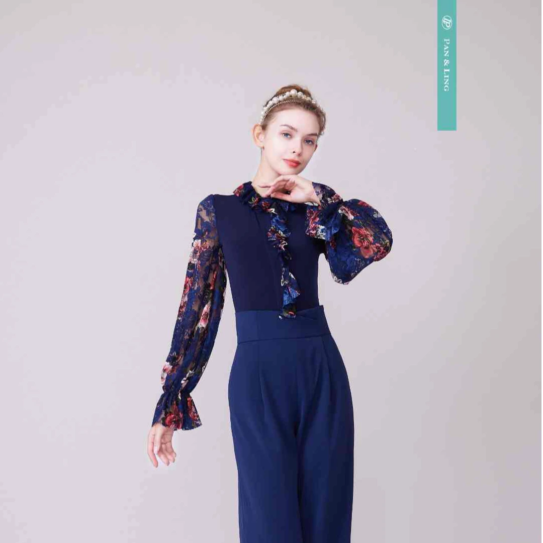 【LP舞服】原创设计-小立领花边灯笼袖上衣Y24380