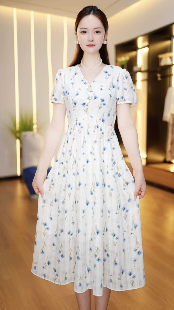 高级感洋气短袖连衣裙女2025夏装新款妈妈装显瘦时尚气质长裙子