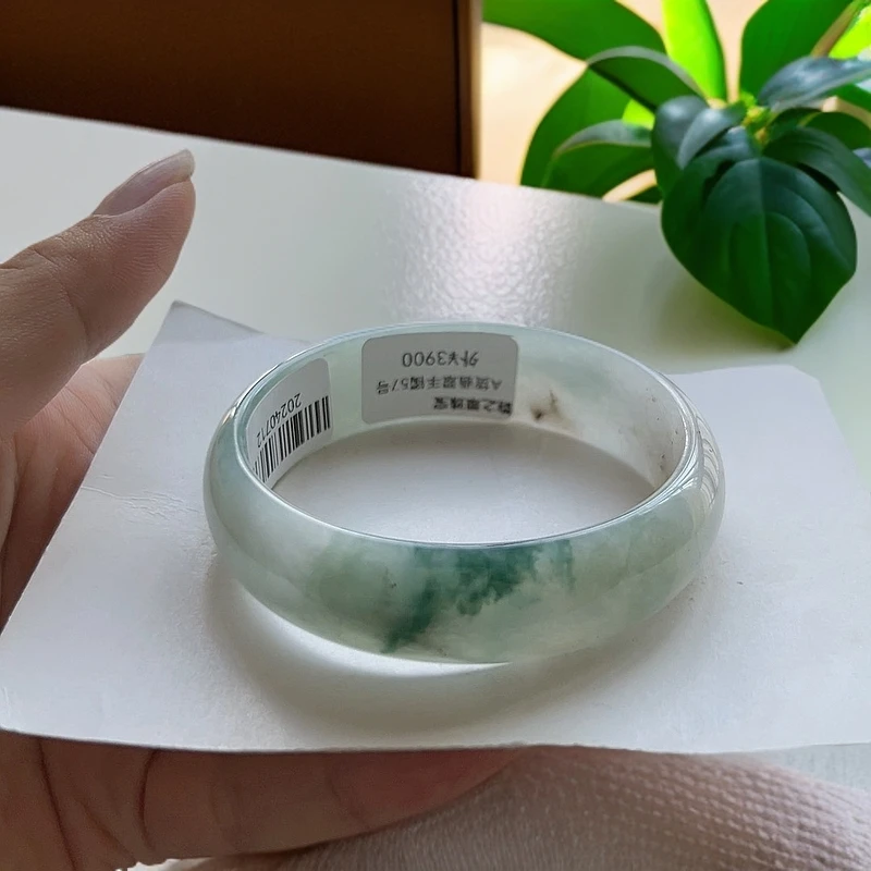 天然A货老坑缅甸翡翠手镯57圈口高货保真冰飘花