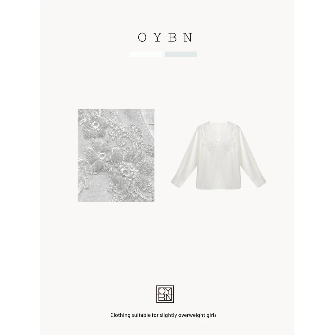 OYBN【知画】微胖大码别致重工钩花高级感宽松显瘦V领薄款衬衫上衣