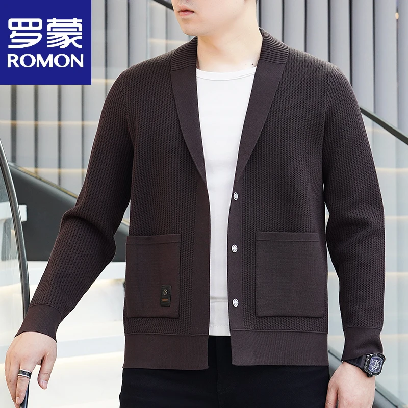 罗蒙2025秋冬男士高端品质莱赛尔天丝针织外套开衫翻领中青年不