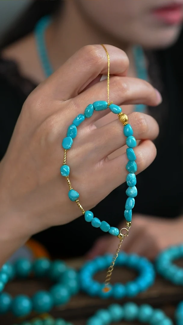 银S925镶嵌绿松石手链精美