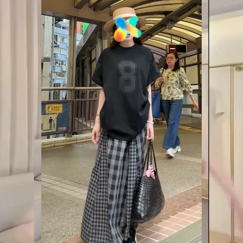 2025夏季新款韩版时尚气质百搭显瘦短袖T恤+高腰半身裙两件套女