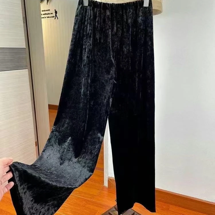 金丝绒加长裤子2024新款阔腿直筒梧桐裤