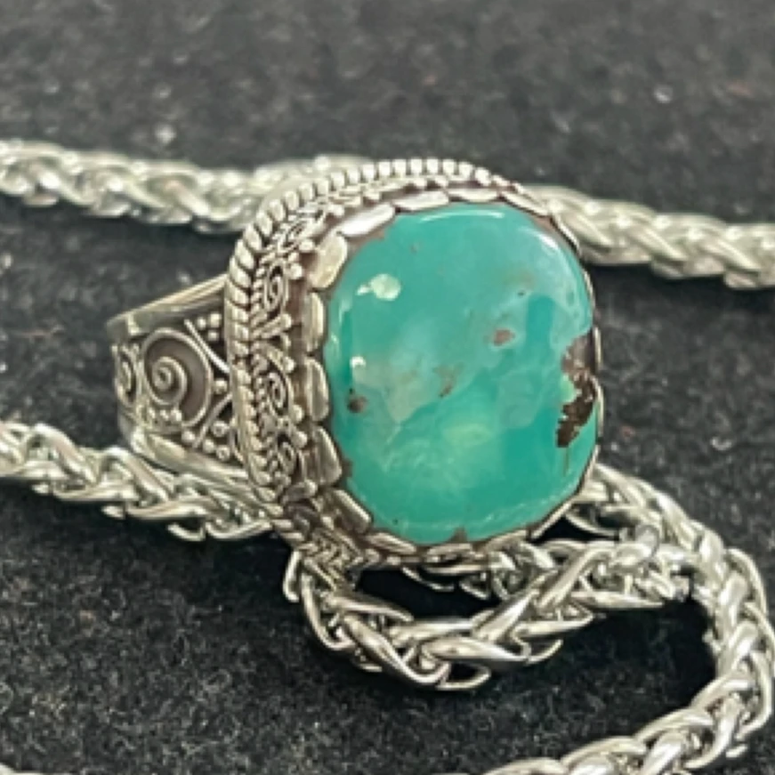 925银戒指 绿色方形戒指民族风复古宫廷通用