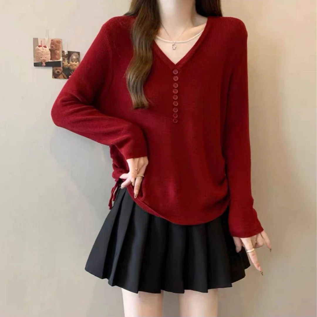 8271-下摆抽绳款（红色）假两件冰丝上衣