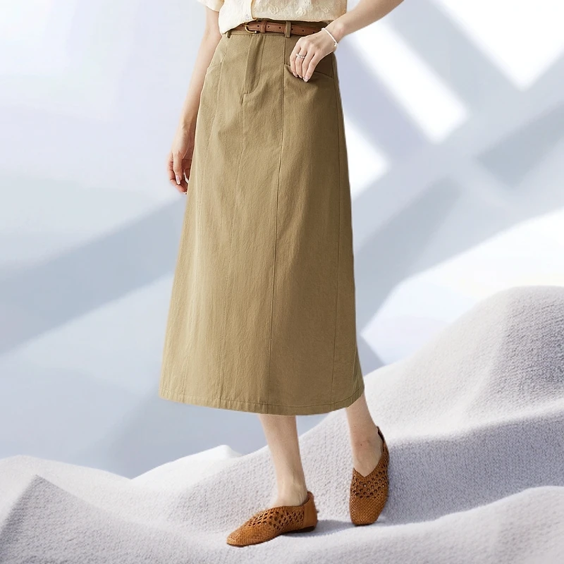 【卡布奇诺】茵曼通勤百搭A字半身裙女松紧高腰百搭休闲伞裙子