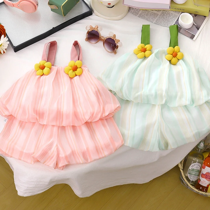 女童夏季背心短裤套装女宝宝甜美卡通风裙子时尚洋气中小童两件套