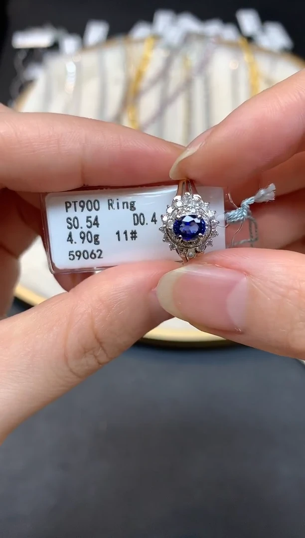 铂Pt850镶嵌戒指定制蓝宝石W756|4980