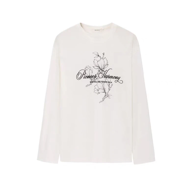 【景致】AVVENN 25春新品领口发泡花朵印花软糯内搭T恤AL11001530