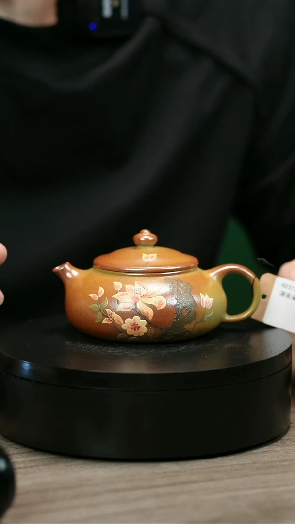 茶壶紫砂清**夏H2372李小琴堆绘段泥花朵寒江