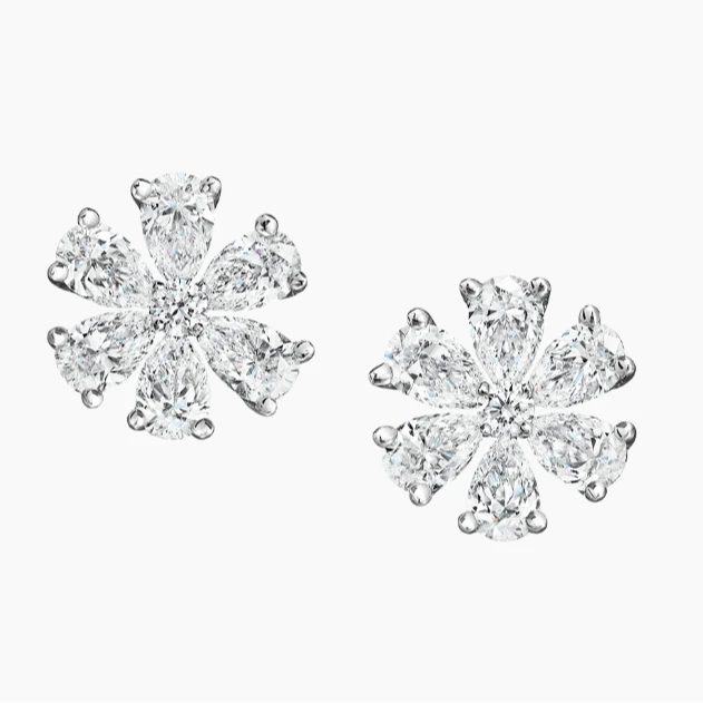 实验室培育钻石【全抖音比价】小花钻石耳钉水滴钻石耳钉六花耳钉