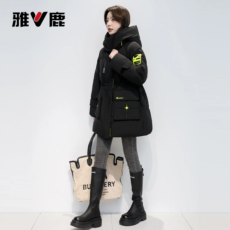 【男女同款】连帽可加厚时尚潮流情侣90白鸭绒保暖中长款羽绒服