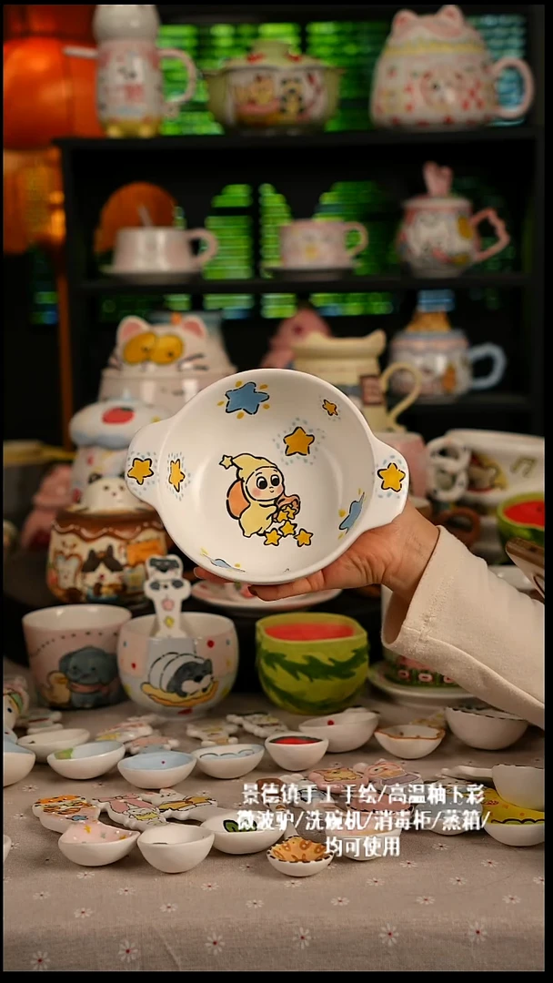 陶瓷无盖款景德镇高温釉下彩纯手绘创意瓷