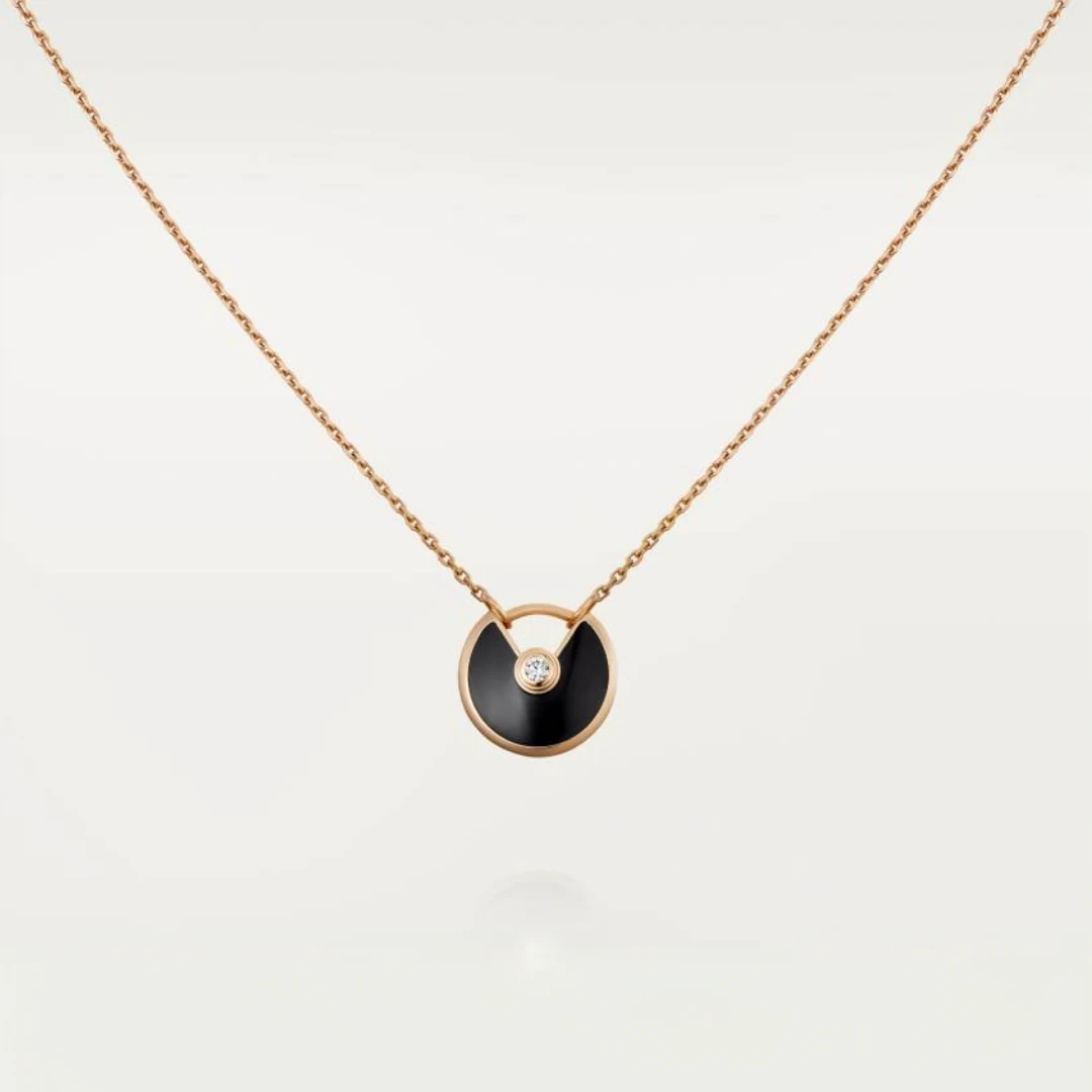 99新 Cartier/卡地亚 玫瑰金镶嵌黑玛瑙护身符项链