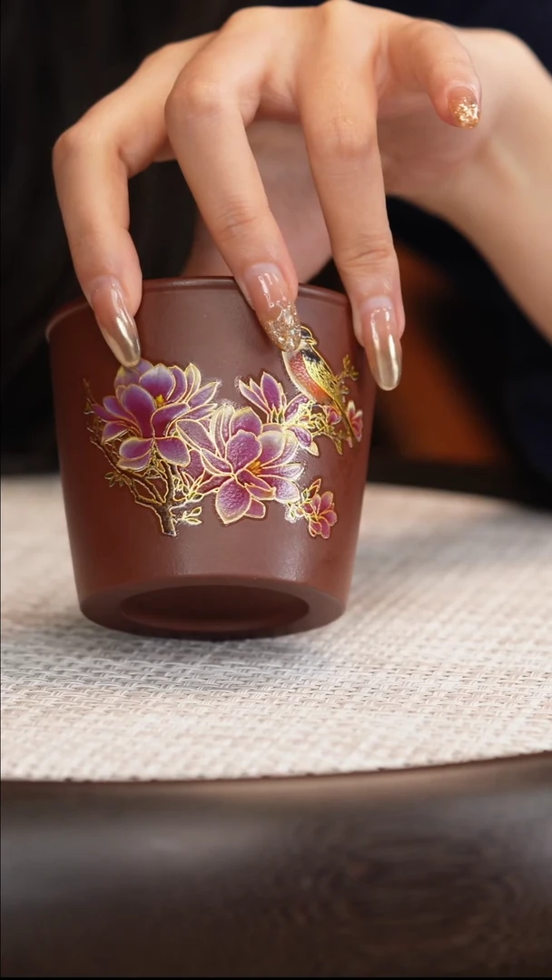 紫砂紫泥花卉变色杯