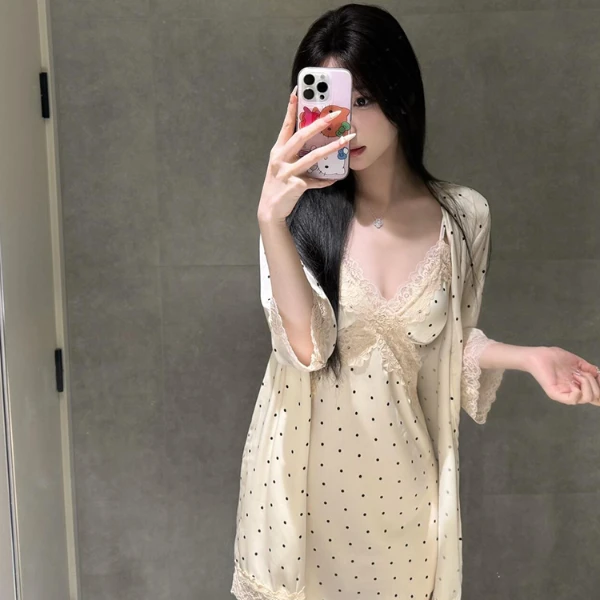 【DSYJ大睡衣家】蕾丝花边吊带冰丝睡衣2025女夏日款家居服睡裙套装