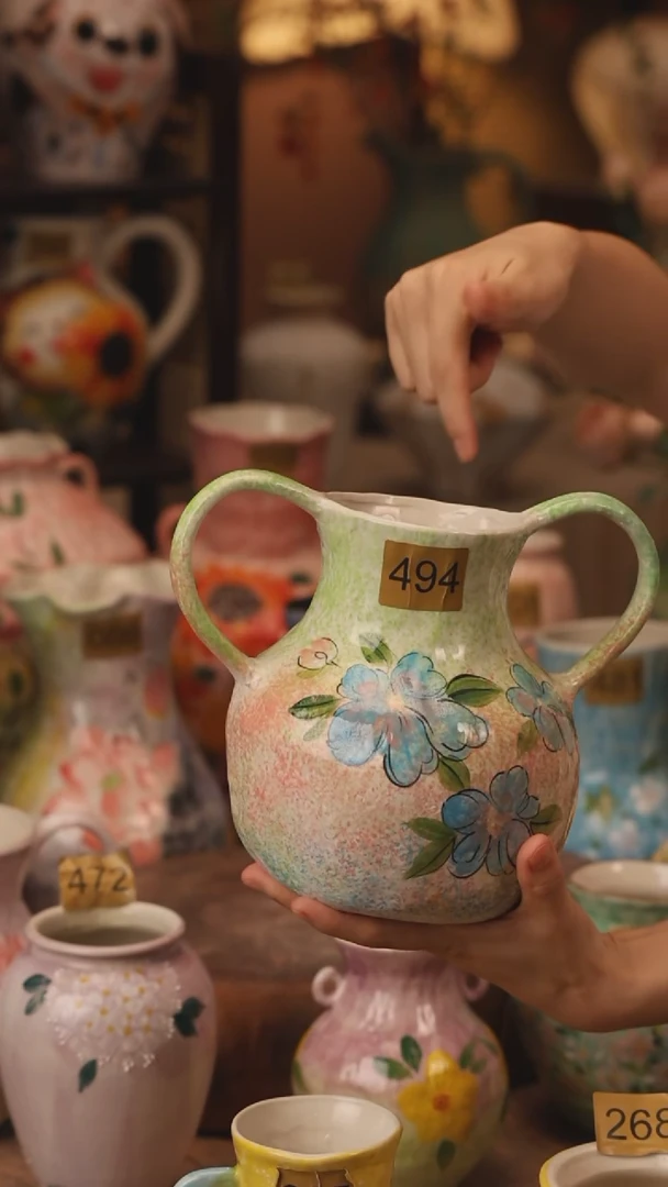 陶瓷494景德镇设计师手作花器摆件侘寂风