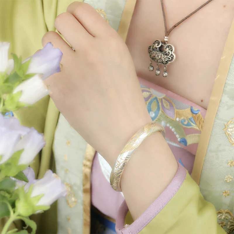 足银手镯 45号链接【凤描金闭口】足银999.9手镯带证书礼盒包装