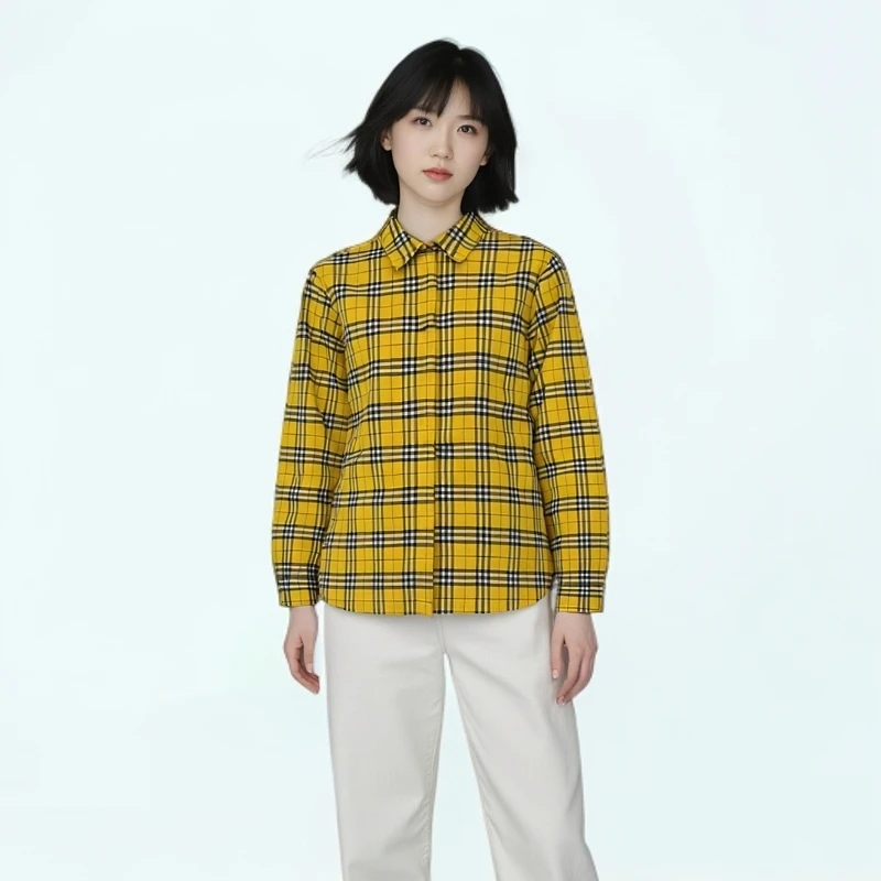 99新 BURBERRY/博柏利 12354614 经典格纹翻领衬衫 黄色 UK10码