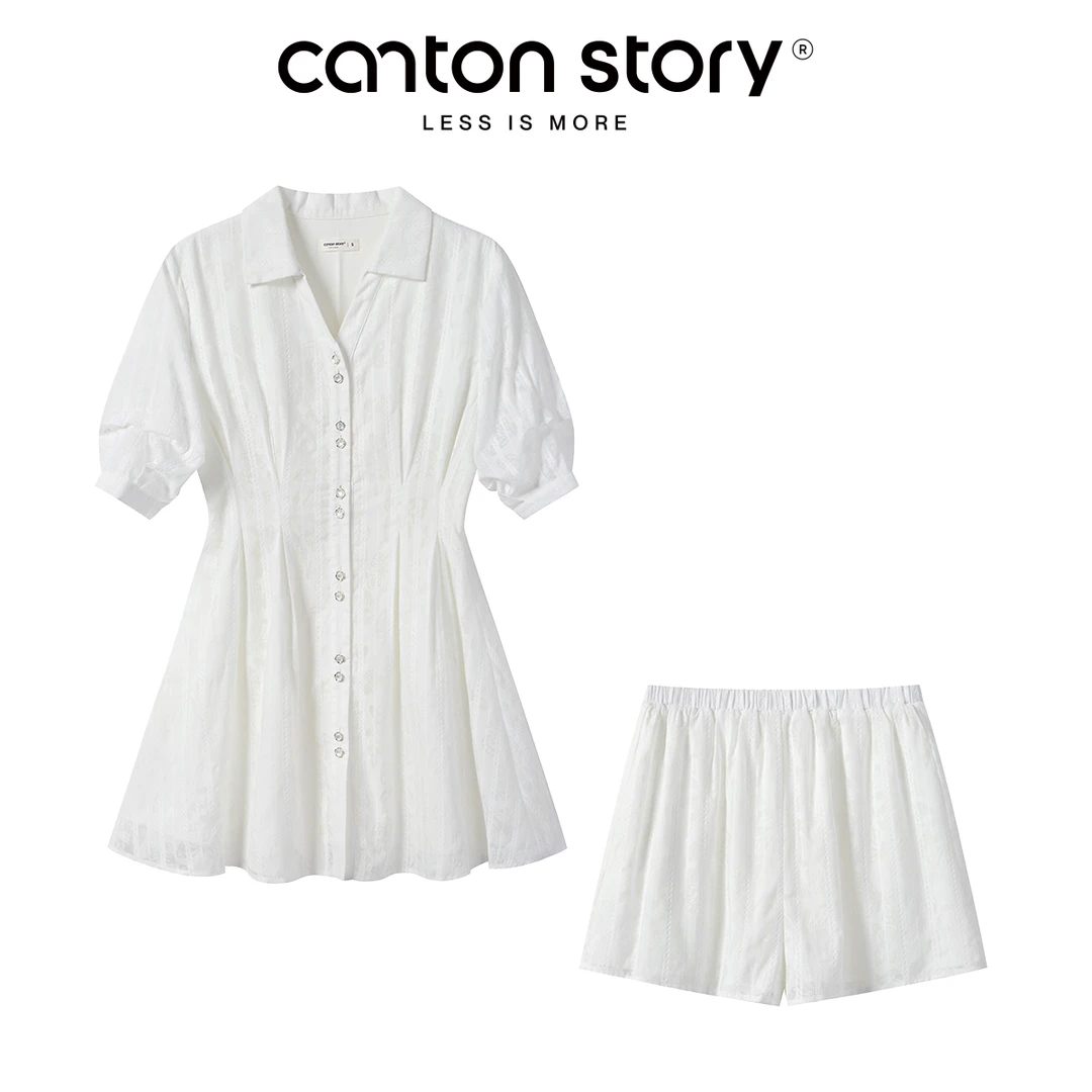 【高智欧尼】法式白色v领短袖收腰连衣裙套装短裤两件套Y50348994