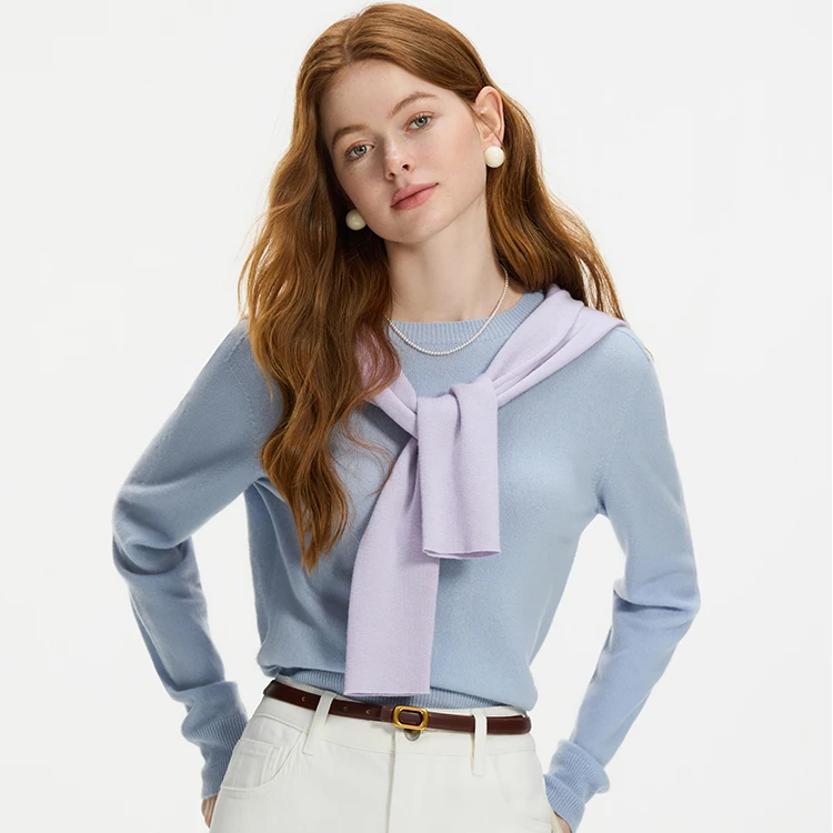 范思蓝恩秋冬2024新款纯羊毛圆领无缝一体针织打底衫24FS14091