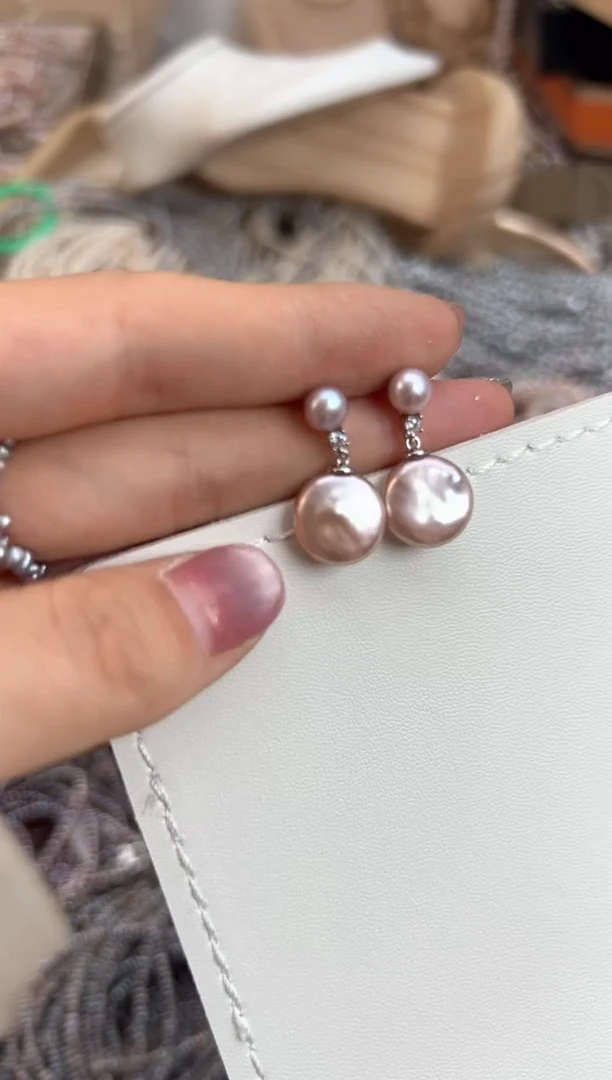 未镶嵌福利淡水珍珠巴洛克*强光粉色耳钉